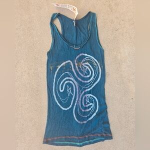 RARE BNWT THE PEOPLE OF THE LABYRINTHS TANK TEAL/BLUE W/SILVER GRAPHIC MED